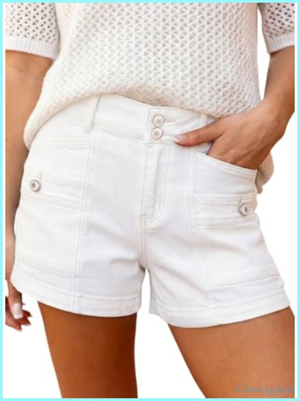 High Waisted Stretchy Denim Jean Shorts Double Button Fly